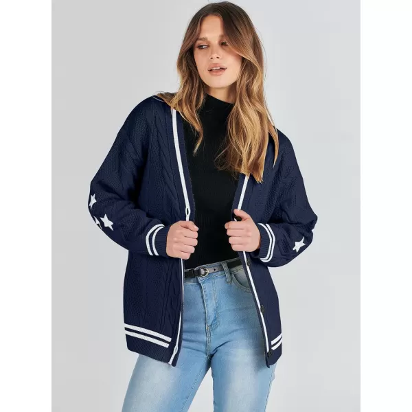 imageANRABESS Womens Long Sleeve Open Front Cardigan Sweaters Embroidery Star Button Down Cable Knit Chunky Outfits CoatsBluewhite