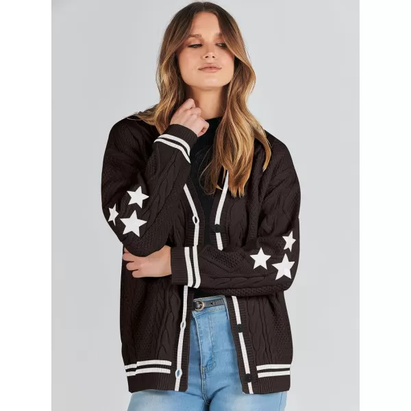 imageANRABESS Womens Long Sleeve Open Front Cardigan Sweaters Embroidery Star Button Down Cable Knit Chunky Outfits CoatsCoffewhite