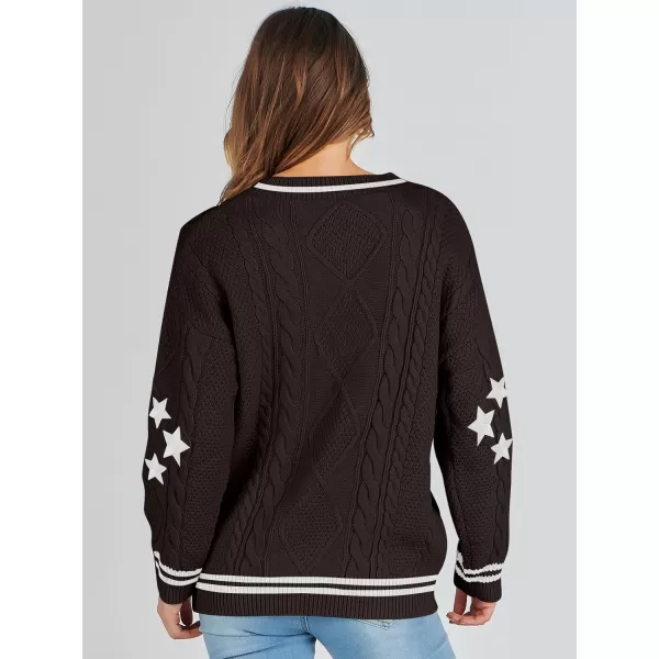imageANRABESS Womens Long Sleeve Open Front Cardigan Sweaters Embroidery Star Button Down Cable Knit Chunky Outfits CoatsCoffewhite