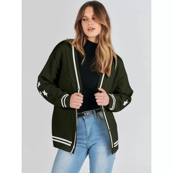 imageANRABESS Womens Long Sleeve Open Front Cardigan Sweaters Embroidery Star Button Down Cable Knit Chunky Outfits CoatsGreenwhite