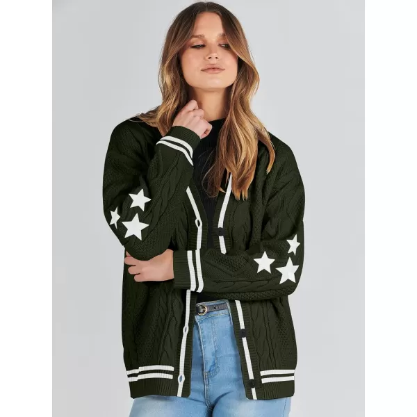 imageANRABESS Womens Long Sleeve Open Front Cardigan Sweaters Embroidery Star Button Down Cable Knit Chunky Outfits CoatsGreenwhite