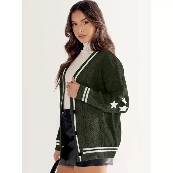imageANRABESS Womens Long Sleeve Open Front Cardigan Sweaters Embroidery Star Button Down Cable Knit Chunky Outfits CoatsGreenwhite