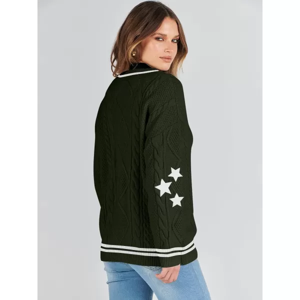 imageANRABESS Womens Long Sleeve Open Front Cardigan Sweaters Embroidery Star Button Down Cable Knit Chunky Outfits CoatsGreenwhite