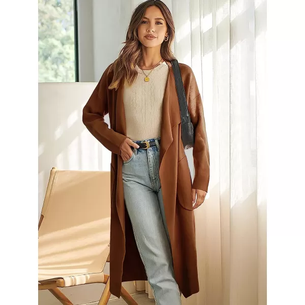 imageANRABESS Womens Long Sleeve Open Front Jackets Long Knitted Cardigan Sweater Irregular Hem with PocketCoffee