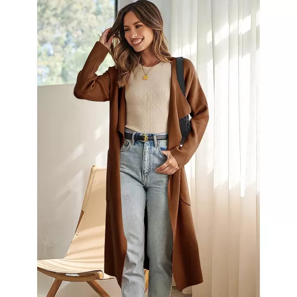 imageANRABESS Womens Long Sleeve Open Front Jackets Long Knitted Cardigan Sweater Irregular Hem with PocketCoffee