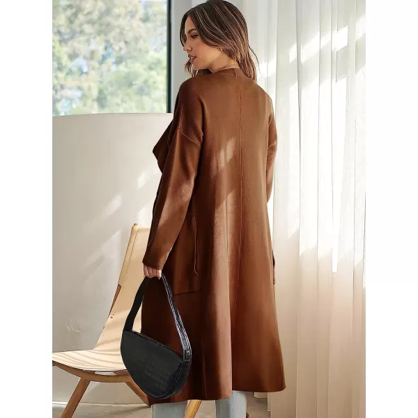 imageANRABESS Womens Long Sleeve Open Front Jackets Long Knitted Cardigan Sweater Irregular Hem with PocketCoffee