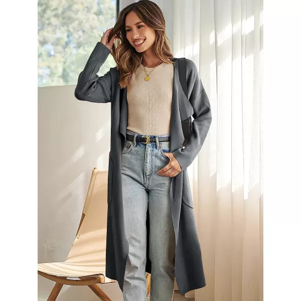 imageANRABESS Womens Long Sleeve Open Front Jackets Long Knitted Cardigan Sweater Irregular Hem with PocketDark Grey