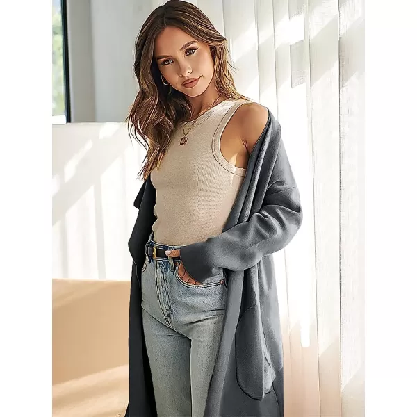 imageANRABESS Womens Long Sleeve Open Front Jackets Long Knitted Cardigan Sweater Irregular Hem with PocketDark Grey