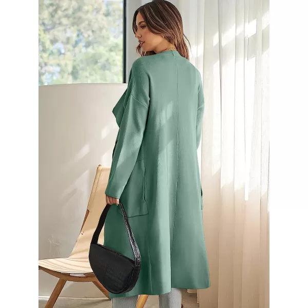 imageANRABESS Womens Long Sleeve Open Front Jackets Long Knitted Cardigan Sweater Irregular Hem with PocketGreygreen