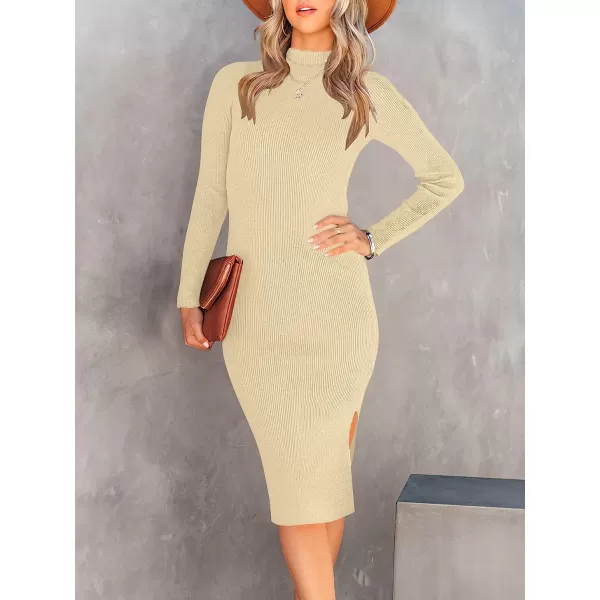 imageANRABESS Womens Long Sleeve Ribbed Sweater Dress Turtleneck Slim Fit Slit Midi Dress01apricot