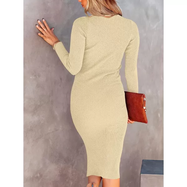 imageANRABESS Womens Long Sleeve Ribbed Sweater Dress Turtleneck Slim Fit Slit Midi Dress01apricot