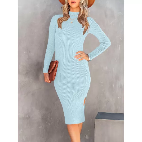 imageANRABESS Womens Long Sleeve Ribbed Sweater Dress Turtleneck Slim Fit Slit Midi Dress01blue