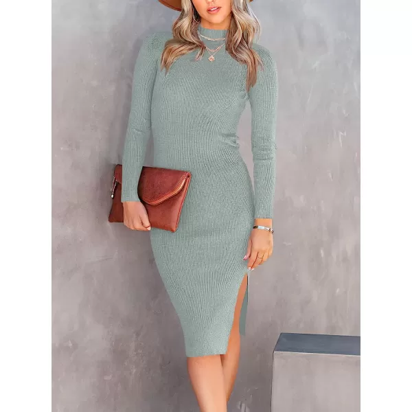 imageANRABESS Womens Long Sleeve Ribbed Sweater Dress Turtleneck Slim Fit Slit Midi Dress01light Gray