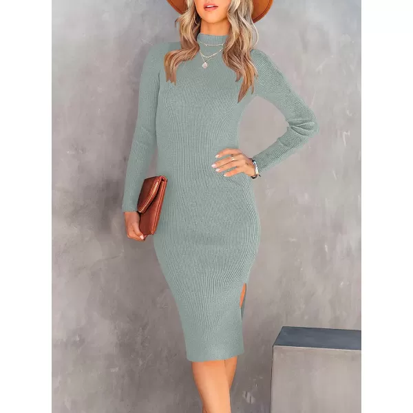 imageANRABESS Womens Long Sleeve Ribbed Sweater Dress Turtleneck Slim Fit Slit Midi Dress01light Gray