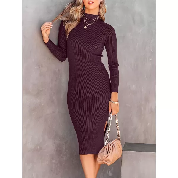 imageANRABESS Womens Long Sleeve Ribbed Sweater Dress Turtleneck Slim Fit Slit Midi Dress01purple