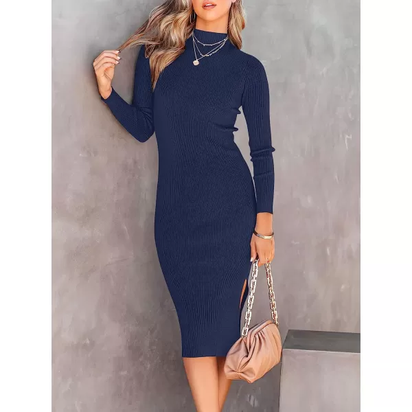 imageANRABESS Womens Long Sleeve Ribbed Sweater Dress Turtleneck Slim Fit Slit Midi Dress01royal Blue