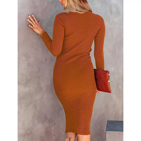 imageANRABESS Womens Long Sleeve Ribbed Sweater Dress Turtleneck Slim Fit Slit Midi Dress01rust