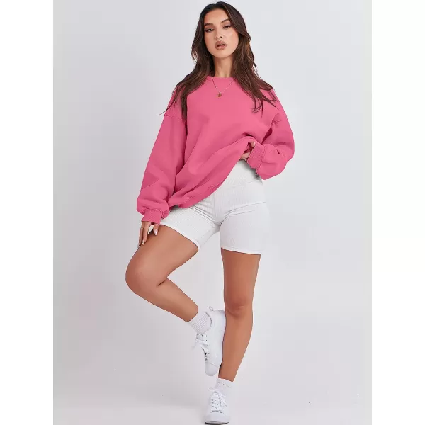 imageANRABESS Womens Long Sleeve Sweatshirt Casual Crewneck Loose Fit Pollover Hoodie Fleece Fall TopsHot Pink