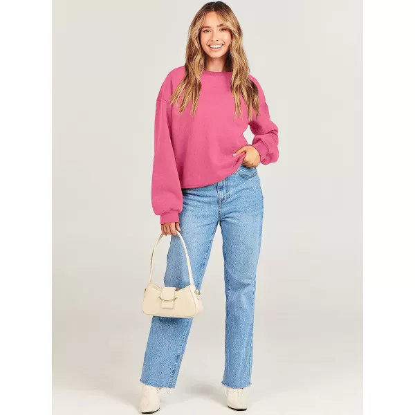 imageANRABESS Womens Long Sleeve Sweatshirt Casual Crewneck Loose Fit Pollover Hoodie Fleece Fall TopsHot Pink