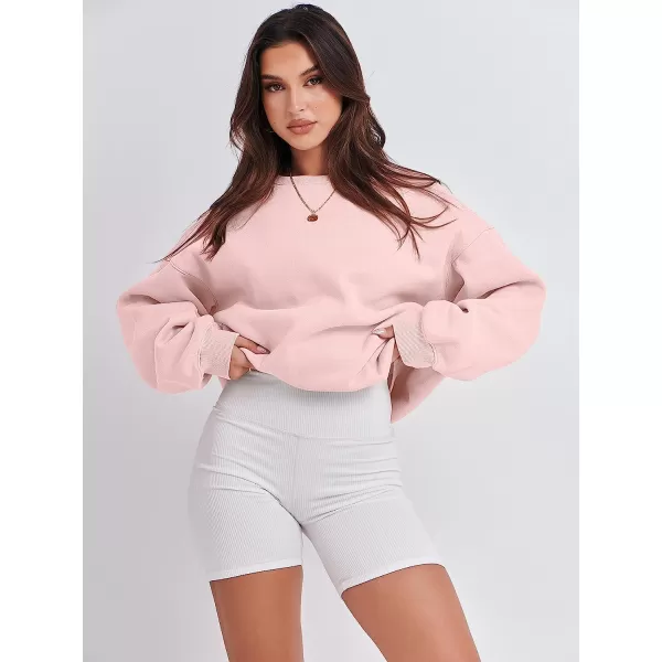 imageANRABESS Womens Long Sleeve Sweatshirt Casual Crewneck Loose Fit Pollover Hoodie Fleece Fall TopsPink