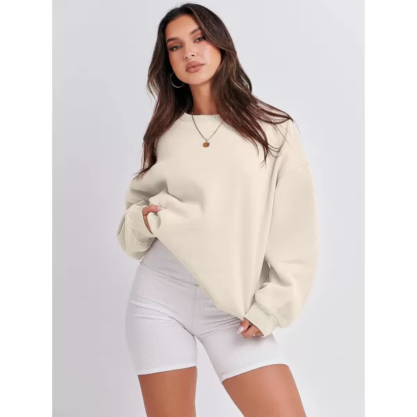 imageANRABESS Womens Long Sleeve Sweatshirt Casual Crewneck Loose Fit Pullover Hoodie Fleece Fall TopsApricot
