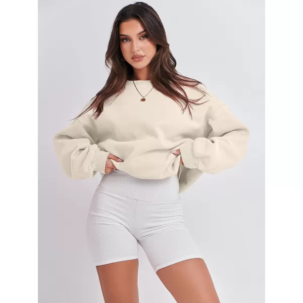 imageANRABESS Womens Long Sleeve Sweatshirt Casual Crewneck Loose Fit Pullover Hoodie Fleece Fall TopsApricot