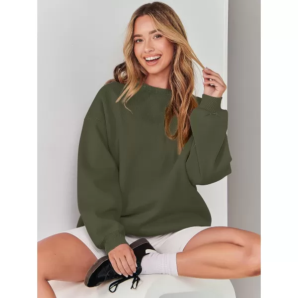 imageANRABESS Womens Long Sleeve Sweatshirt Casual Crewneck Loose Fit Pullover Hoodie Fleece Fall TopsArmy Green