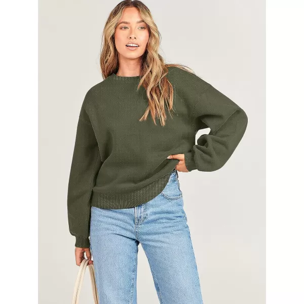 imageANRABESS Womens Long Sleeve Sweatshirt Casual Crewneck Loose Fit Pullover Hoodie Fleece Fall TopsArmy Green
