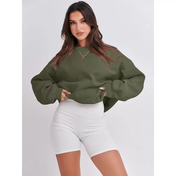 imageANRABESS Womens Long Sleeve Sweatshirt Casual Crewneck Loose Fit Pullover Hoodie Fleece Fall TopsArmy Green