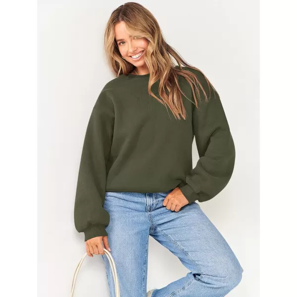imageANRABESS Womens Long Sleeve Sweatshirt Casual Crewneck Loose Fit Pullover Hoodie Fleece Fall TopsArmy Green
