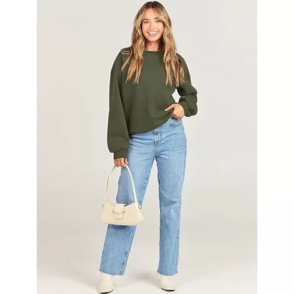 imageANRABESS Womens Long Sleeve Sweatshirt Casual Crewneck Loose Fit Pullover Hoodie Fleece Fall TopsArmy Green