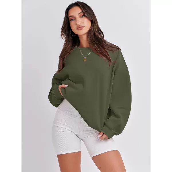 imageANRABESS Womens Long Sleeve Sweatshirt Casual Crewneck Loose Fit Pullover Hoodie Fleece Fall TopsArmy Green