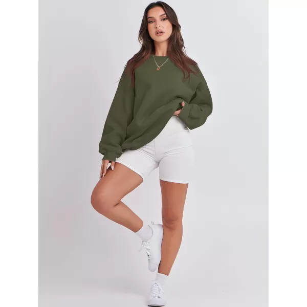 imageANRABESS Womens Long Sleeve Sweatshirt Casual Crewneck Loose Fit Pullover Hoodie Fleece Fall TopsArmy Green