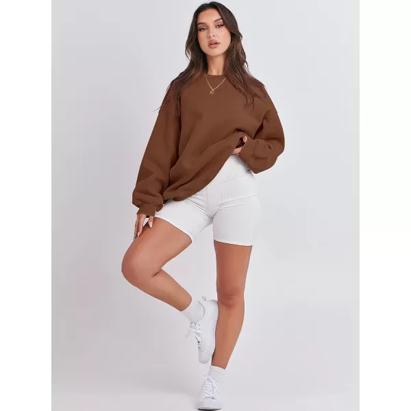 imageANRABESS Womens Long Sleeve Sweatshirt Casual Crewneck Loose Fit Pullover Hoodie Fleece Fall TopsCoffee