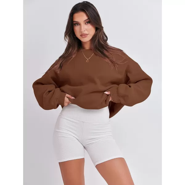 imageANRABESS Womens Long Sleeve Sweatshirt Casual Crewneck Loose Fit Pullover Hoodie Fleece Fall TopsCoffee