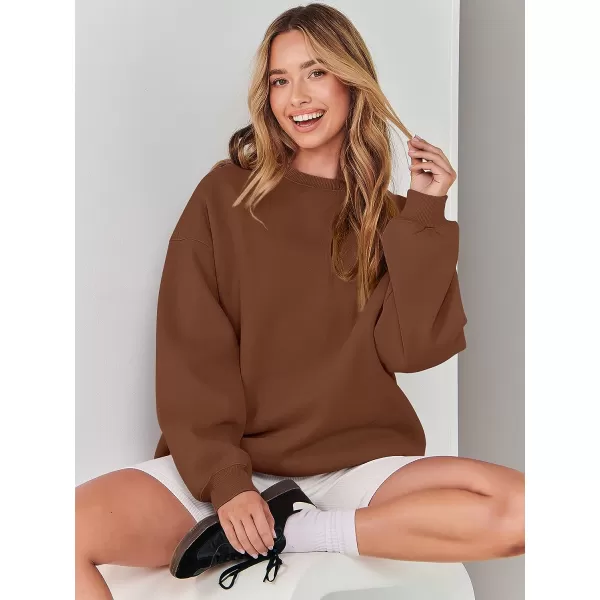 imageANRABESS Womens Long Sleeve Sweatshirt Casual Crewneck Loose Fit Pullover Hoodie Fleece Fall TopsCoffee