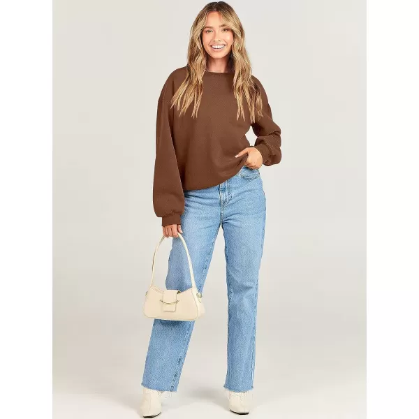 imageANRABESS Womens Long Sleeve Sweatshirt Casual Crewneck Loose Fit Pullover Hoodie Fleece Fall TopsCoffee