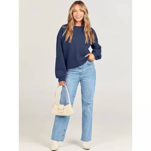 imageANRABESS Womens Long Sleeve Sweatshirt Casual Crewneck Loose Fit Pullover Hoodie Fleece Fall TopsDusty Blue