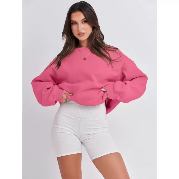 imageANRABESS Womens Long Sleeve Sweatshirt Casual Crewneck Loose Fit Pullover Hoodie Fleece Fall TopsHot Pink