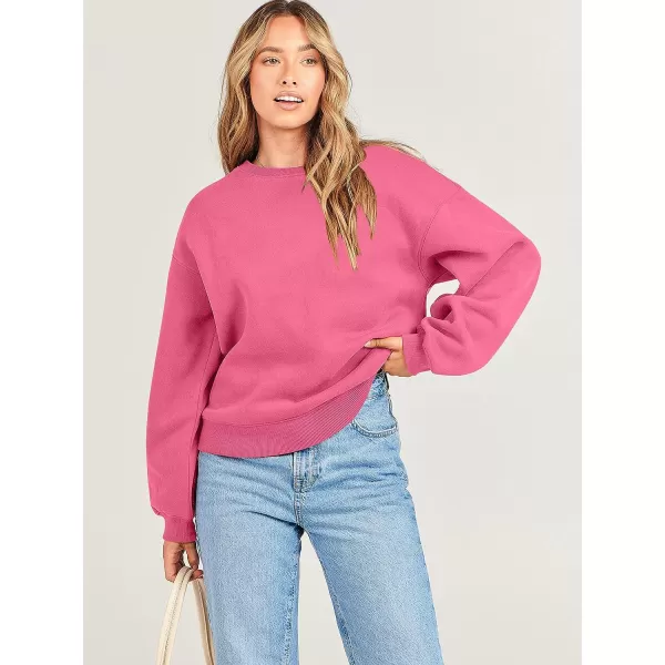 imageANRABESS Womens Long Sleeve Sweatshirt Casual Crewneck Loose Fit Pullover Hoodie Fleece Fall TopsHot Pink