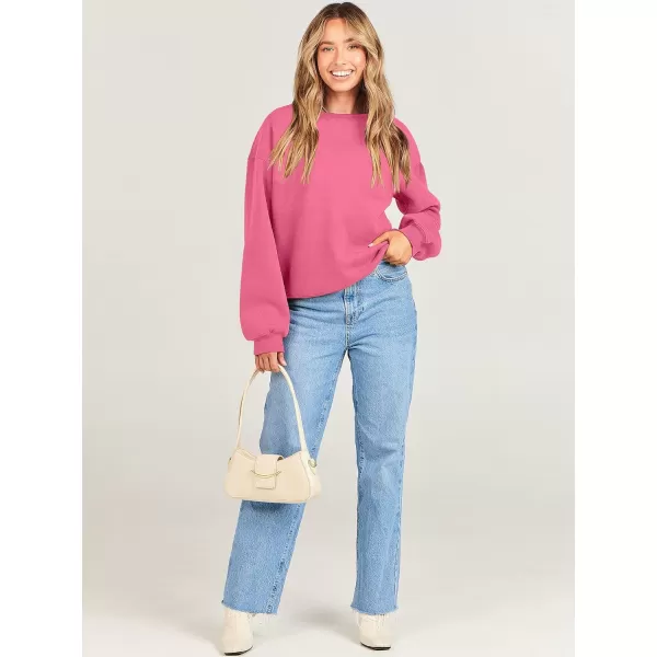 imageANRABESS Womens Long Sleeve Sweatshirt Casual Crewneck Loose Fit Pullover Hoodie Fleece Fall TopsHot Pink