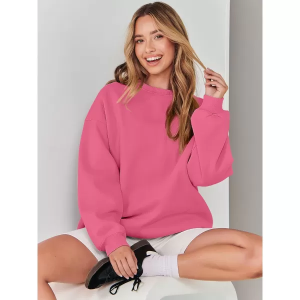 imageANRABESS Womens Long Sleeve Sweatshirt Casual Crewneck Loose Fit Pullover Hoodie Fleece Fall TopsHot Pink