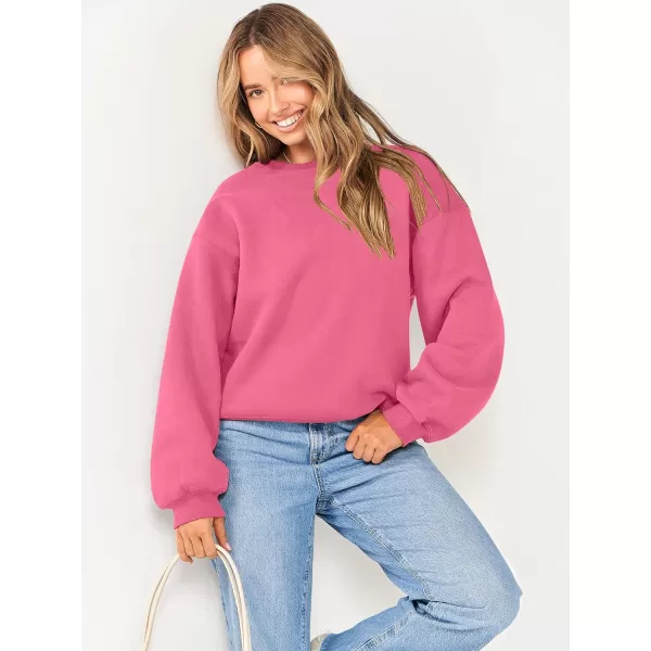 imageANRABESS Womens Long Sleeve Sweatshirt Casual Crewneck Loose Fit Pullover Hoodie Fleece Fall TopsHot Pink