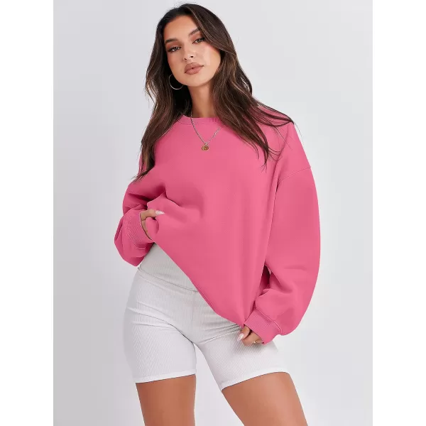 imageANRABESS Womens Long Sleeve Sweatshirt Casual Crewneck Loose Fit Pullover Hoodie Fleece Fall TopsHot Pink