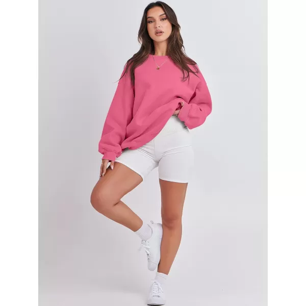 imageANRABESS Womens Long Sleeve Sweatshirt Casual Crewneck Loose Fit Pullover Hoodie Fleece Fall TopsHot Pink