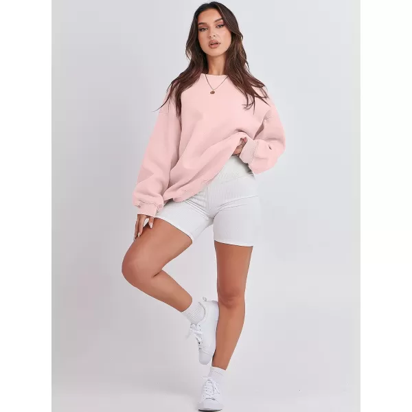 imageANRABESS Womens Long Sleeve Sweatshirt Casual Crewneck Loose Fit Pullover Hoodie Fleece Fall TopsPink