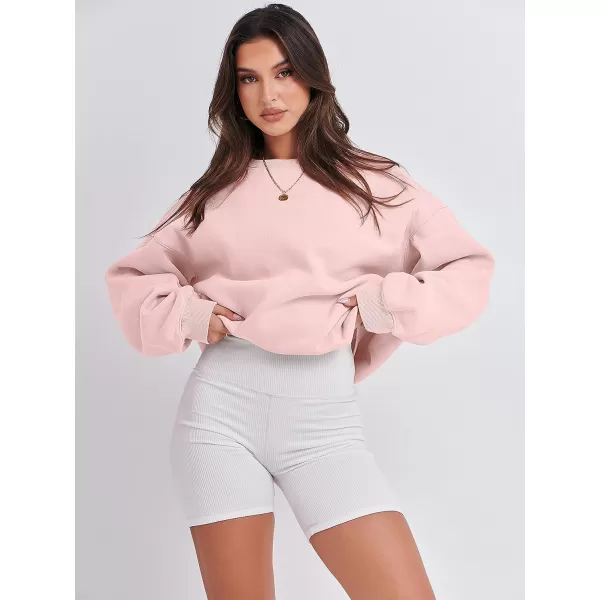 imageANRABESS Womens Long Sleeve Sweatshirt Casual Crewneck Loose Fit Pullover Hoodie Fleece Fall TopsPink