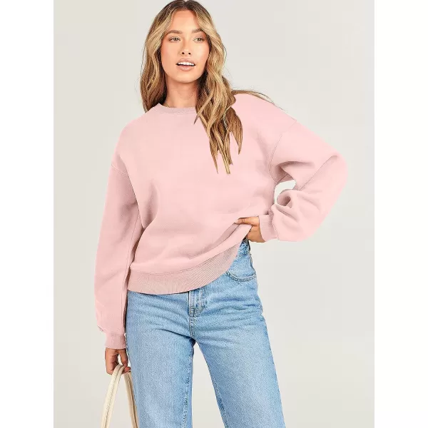 imageANRABESS Womens Long Sleeve Sweatshirt Casual Crewneck Loose Fit Pullover Hoodie Fleece Fall TopsPink