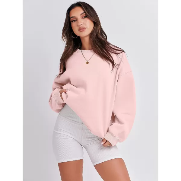 imageANRABESS Womens Long Sleeve Sweatshirt Casual Crewneck Loose Fit Pullover Hoodie Fleece Fall TopsPink
