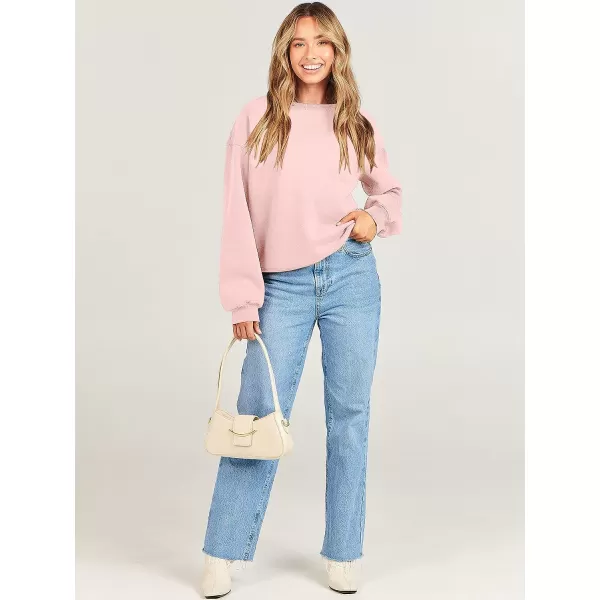 imageANRABESS Womens Long Sleeve Sweatshirt Casual Crewneck Loose Fit Pullover Hoodie Fleece Fall TopsPink
